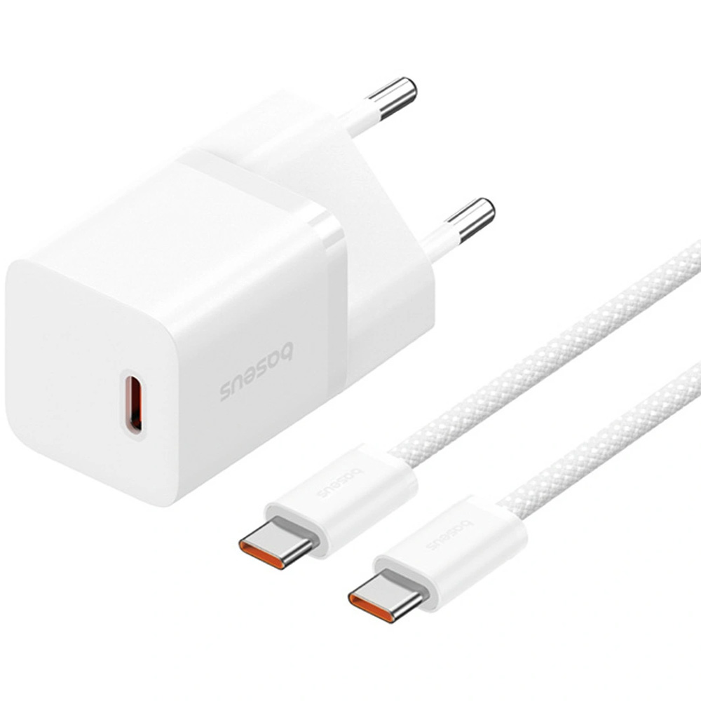 Ładowarka sieciowa Baseus GaN5 Fast Charger Mini, 30W, 1x USB-C + kabel z oplotem USB-C, biała