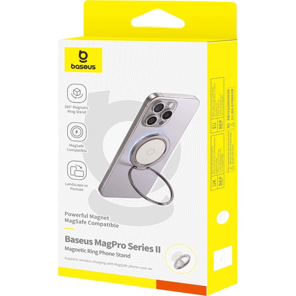 Uchwyt magnetyczny / ring z funkcją podstawki na telefon Baseus MagPro Series II do MagSafe, tytanowy. Uchwyt magnetyczny do MagSafe, komfortowy i trwały