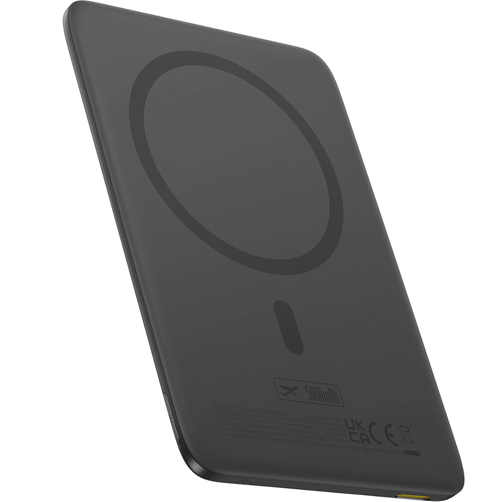 Cienki powerbank indukcyjny Qi, Baseus PicoGo AM41 do MagSafe, 5000mAh, 20W + kabel USB-C 60W 30 cm, czarny