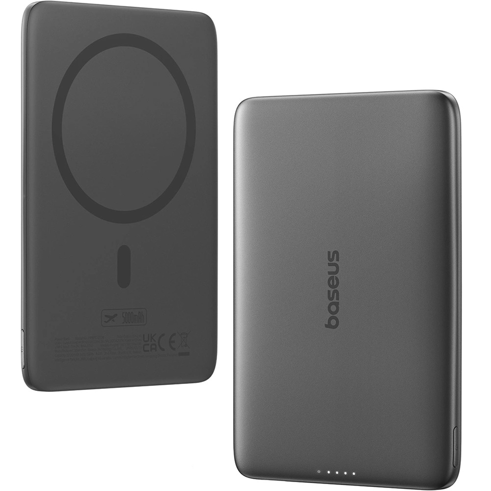 Cienki powerbank indukcyjny Qi, Baseus PicoGo AM41 do MagSafe, 5000mAh, 20W + kabel USB-C 60W 30 cm, czarny