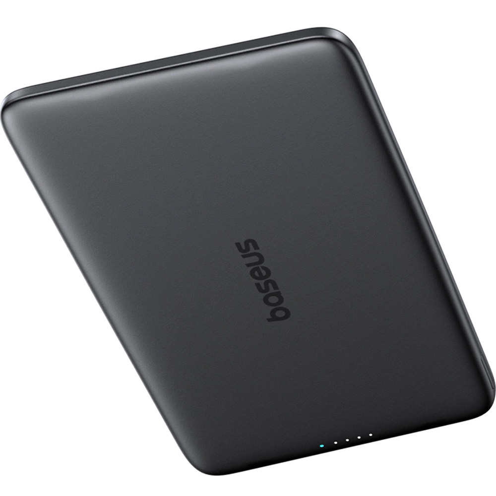 Cienki powerbank indukcyjny Qi, Baseus PicoGo AM41 do MagSafe, 5000mAh, 20W + kabel USB-C 60W 30 cm, czarny