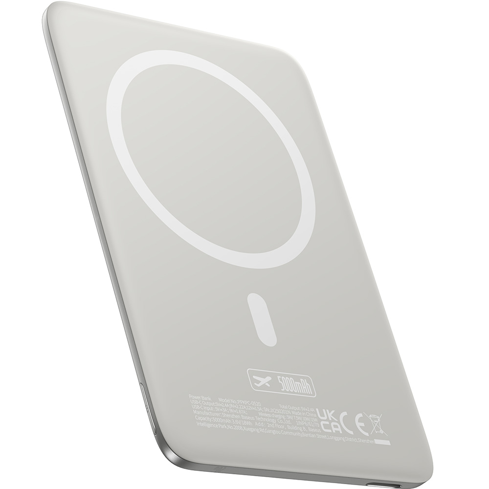 Cienki powerbank indukcyjny Qi, Baseus PicoGo AM41 do MagSafe, 5000mAh, 20W + kabel USB-C 60W 30 cm, tytanowy