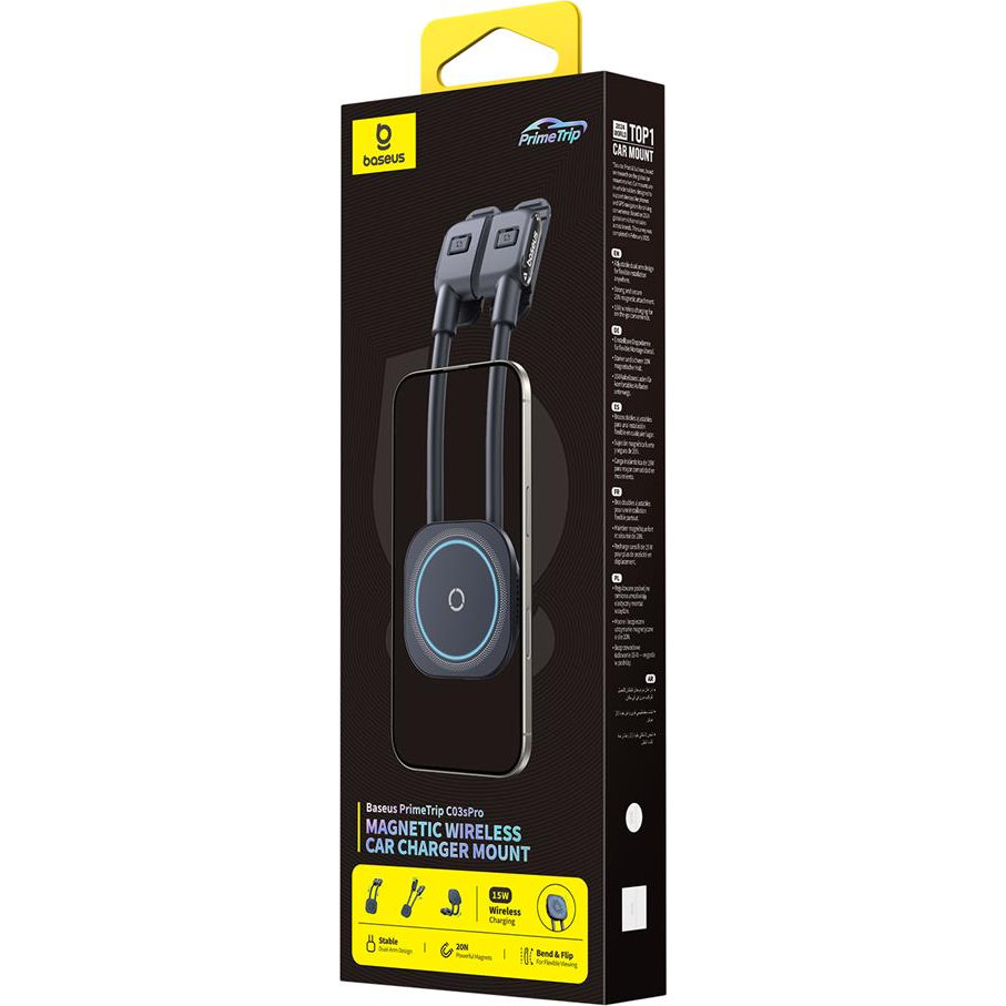 Baseus PrimeTrip C03sPro, magnetyczny uchwyt MagSafe z ładowaniem Qi, stabilny, czarnym