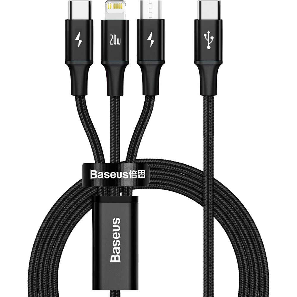 Kabel ładująco-przesyłowy Baseus Rapid Series 3w1 USB-C do USB-C / Lightning / MicroUSB 1,5m, czarny