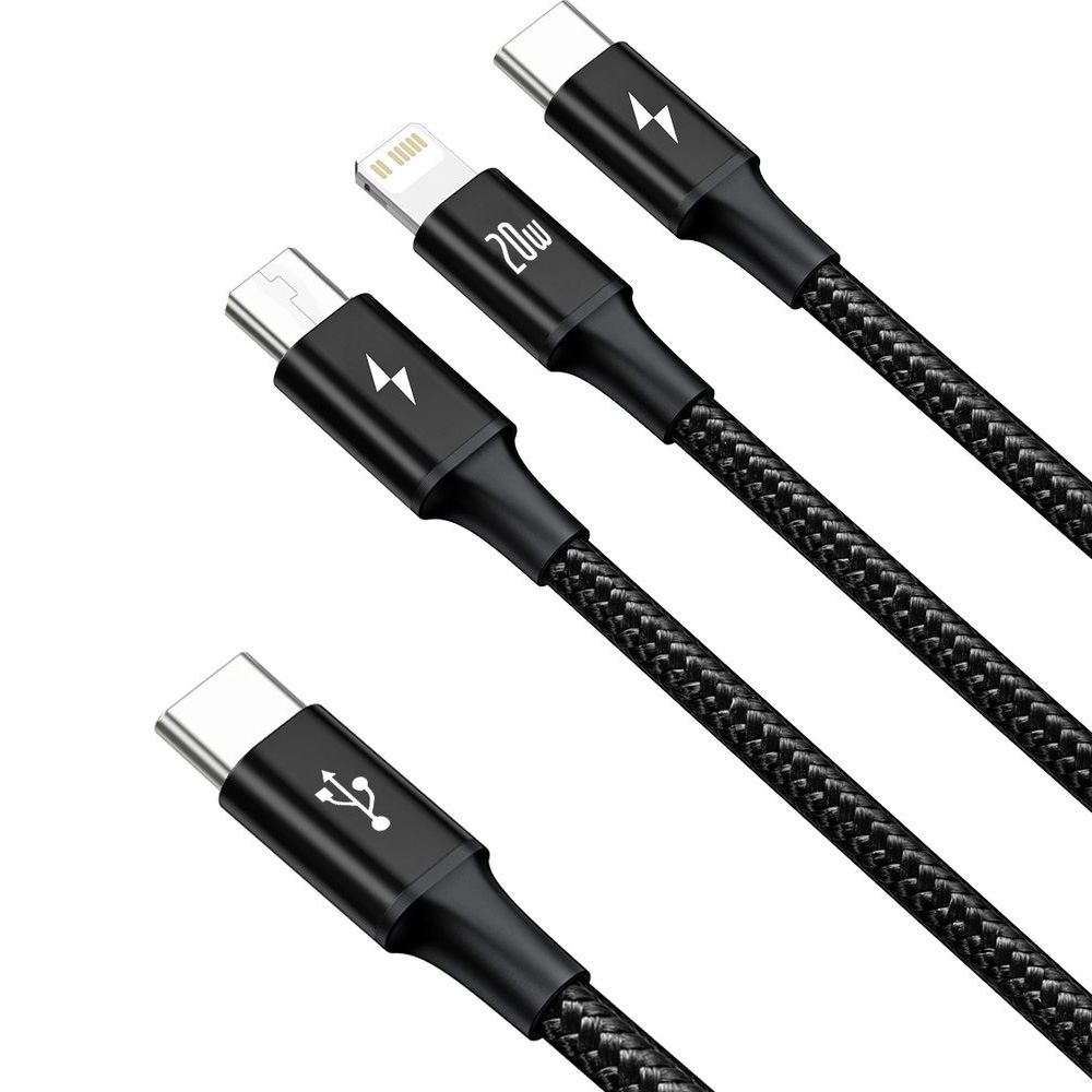 Kabel ładująco-przesyłowy Baseus Rapid Series 3w1 USB-C do USB-C / Lightning / MicroUSB 1,5m, czarny