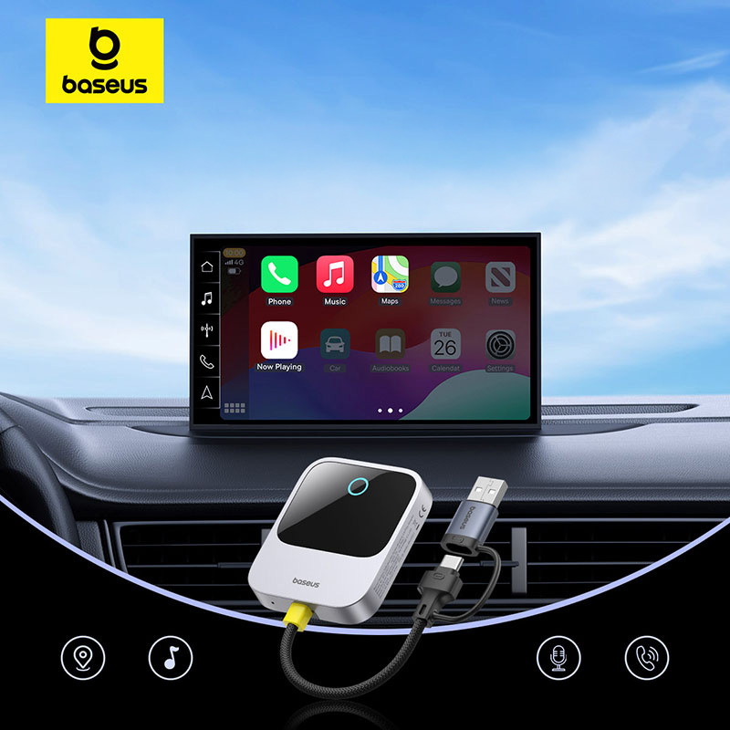 Adapter do bezprzewodowego CarPlay, Baseus SafeJourney USB-A + USB-C, Bluetooth 5.0 / WiFi 5 GHz, szary