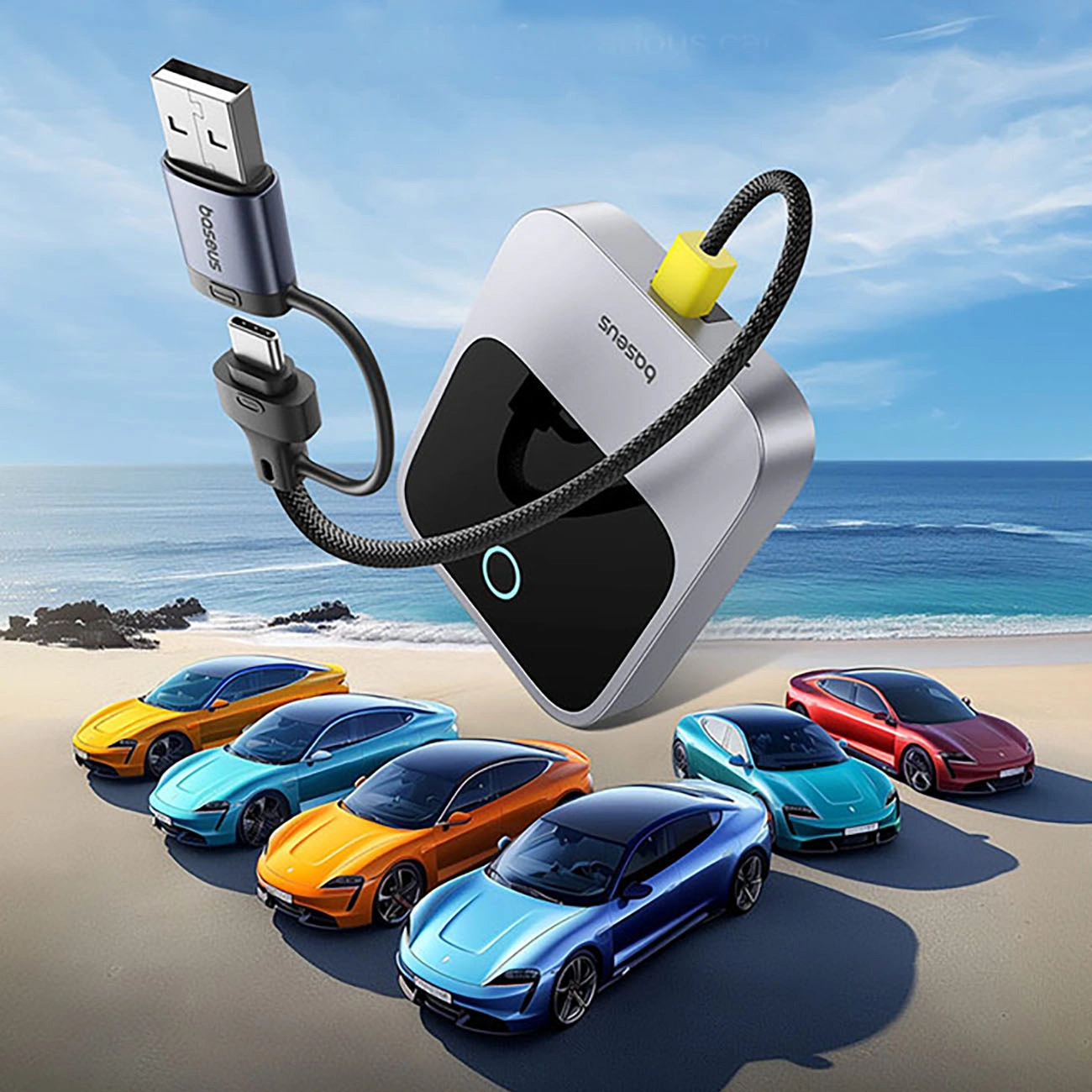 Adapter do bezprzewodowego CarPlay, Baseus SafeJourney USB-A + USB-C, Bluetooth 5.0 / WiFi 5 GHz, szary