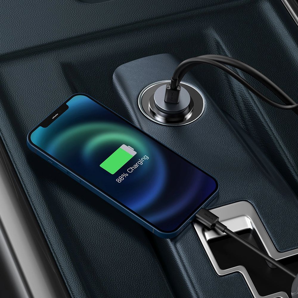 Ładowarka samochodowa Baseus Share Together 2x USB-A, 2x USB-C, 120W, PPS, QC, PD, Samsung AFC, Huawei SCP, szara, ochrona elektroniki, automatyczne rozpoznanie sprzętu