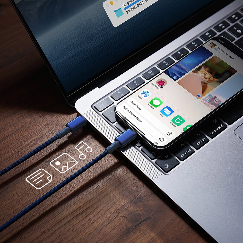 Kabel Baseus Tungsten Gold USB-C do USB-C, PD 100W, 480Mb/s, 1m, granatowy