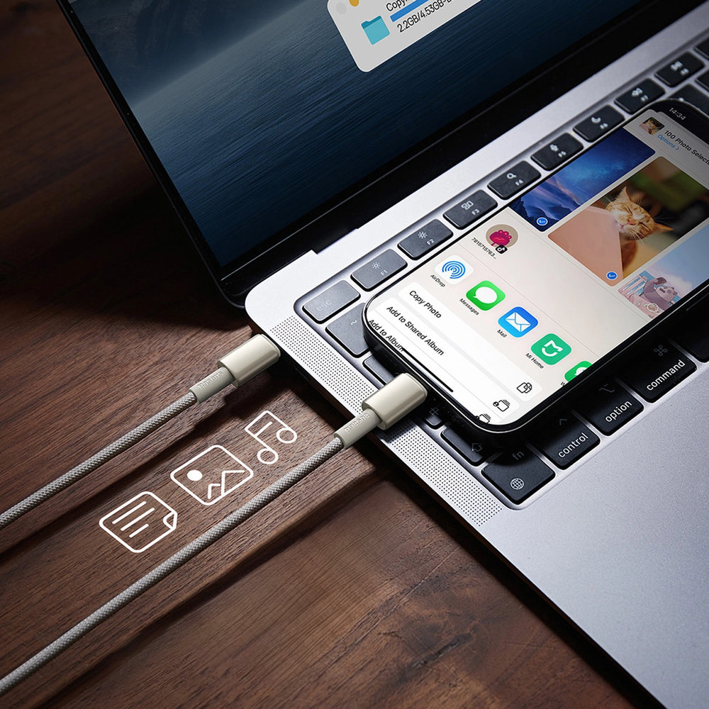 Kabel Baseus Tungsten Gold USB-C do USB-C, PD 100W, 480Mb/s, 1 m, tytanowy