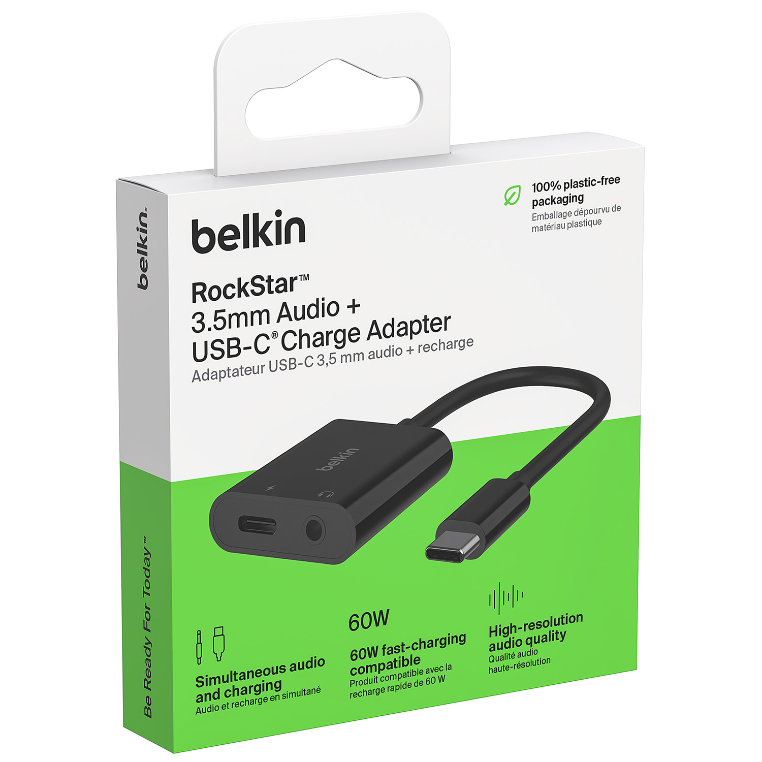 Adapter Belkin RockStar 3.5mm audio + USB-C Charge 60W, czarny