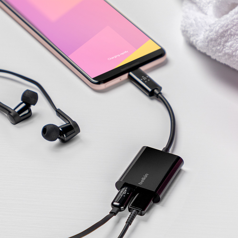 Adapter Belkin RockStar 2x USB-C Audio + Charge 60W, czarny