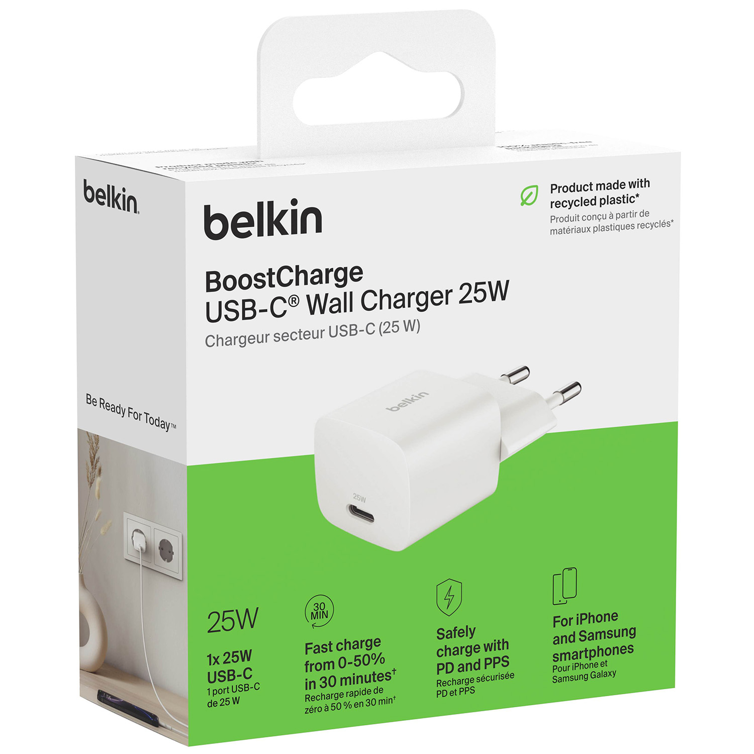 Ładowarka sieciowa Belkin Boost Charge USB-C Wall Charger 25W, USB-C PD3.1, biała