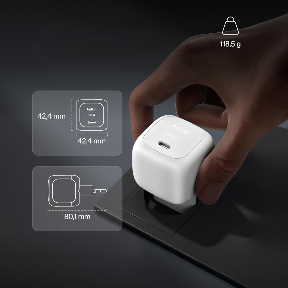 Ładowarka sieciowa Belkin Boost Charge Compact USB-C Wall Charger 65W, USB-C PD3.1, biała