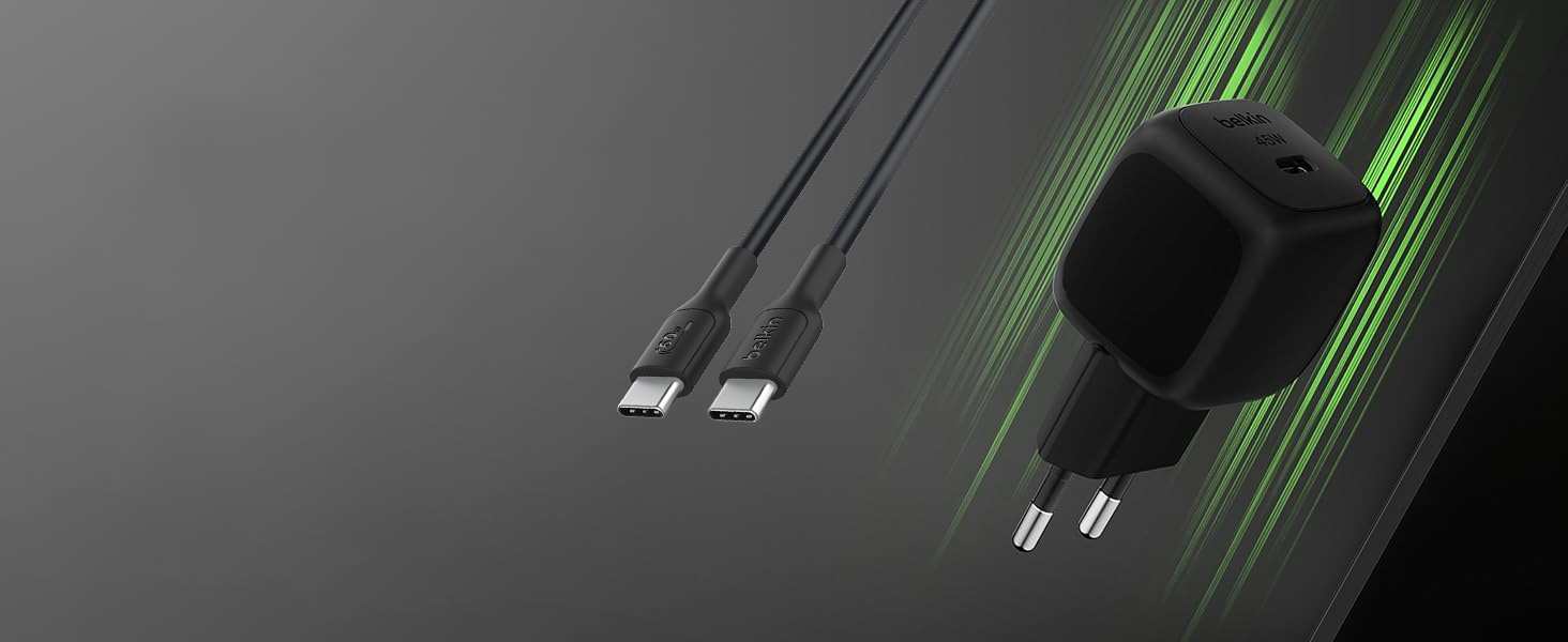 Ładowarka sieciowa Belkin Boost Charge Compact USB-C Wall Charger 45W, USB-C PD3.1, + kabel USB-C, czarna
