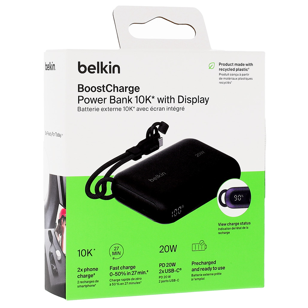 Oryginalna bateria Belkin BoostCharge Power Bank 10K 20W with Display + USB-C Cable 10 000 mAh, czarna