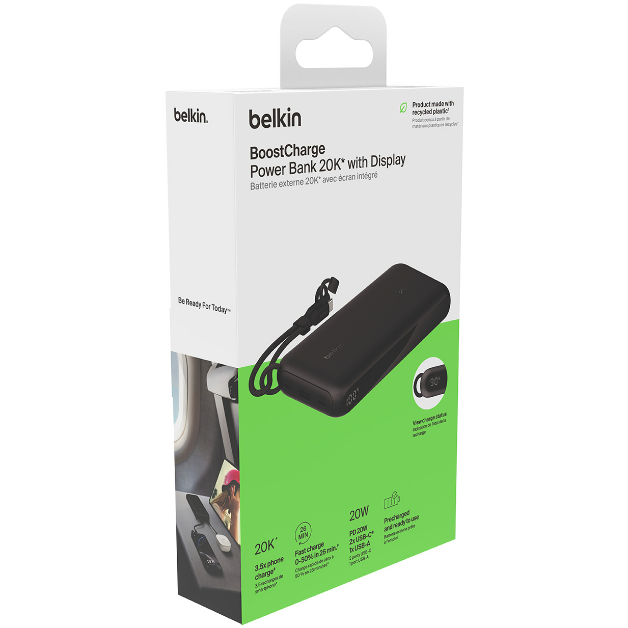 Oryginalna bateria Belkin BoostCharge Power Bank 20K 20W with Display + USB-C Cable 20 000 mAh, czarna