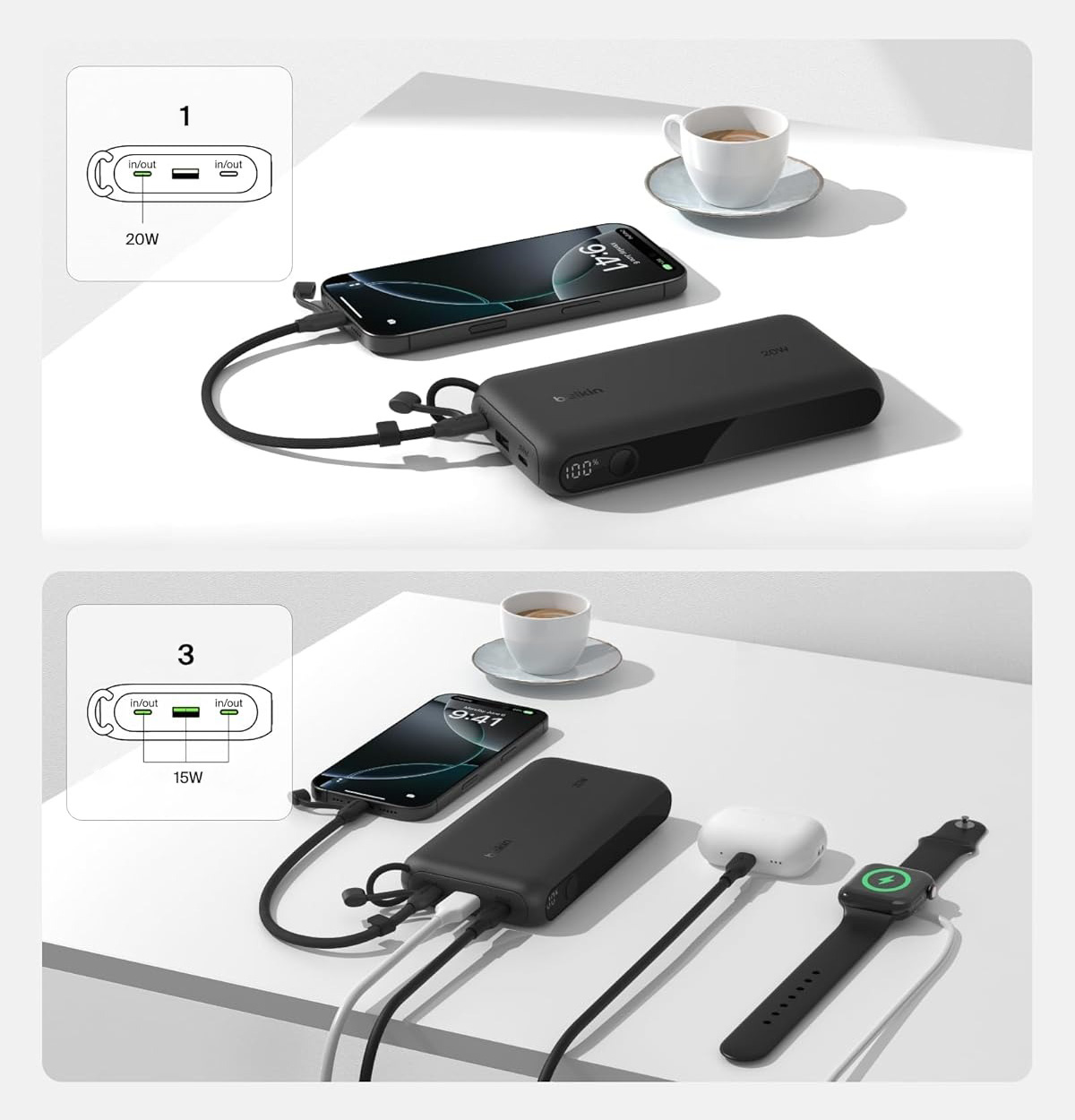 Oryginalna bateria Belkin BoostCharge Power Bank 20K 20W with Display + USB-C Cable 20 000 mAh, czarna