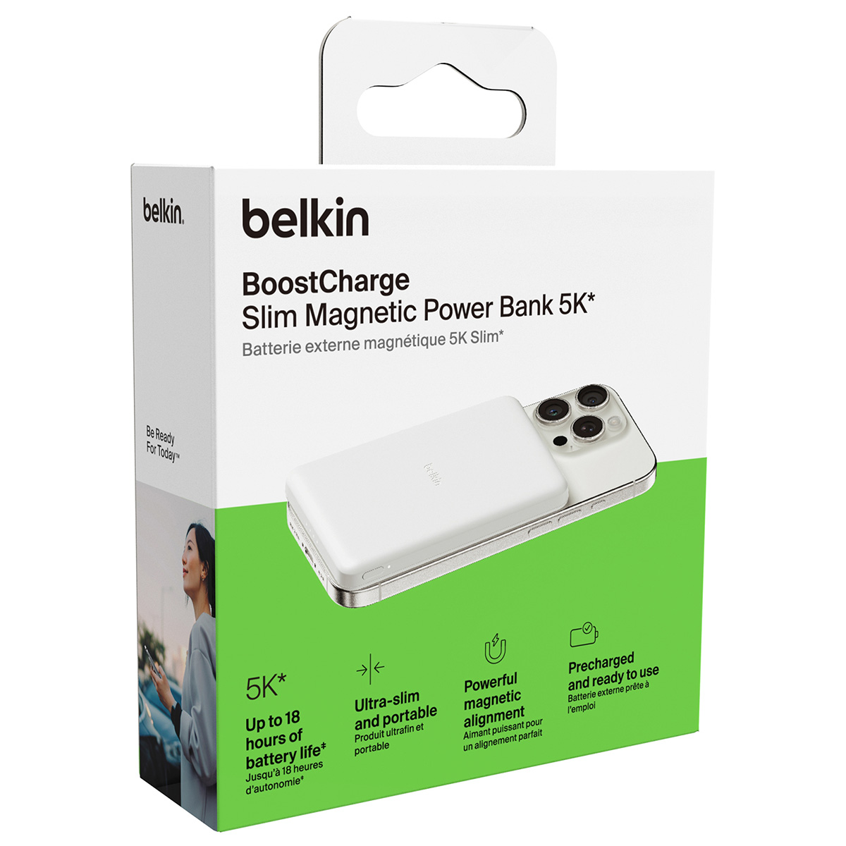 Oryginalna bateria Belkin Boost Charge Slim Magnetic Power Bank 5K 5000mAh Qi 7,5W dla serii iPhone z MagSafe, biała