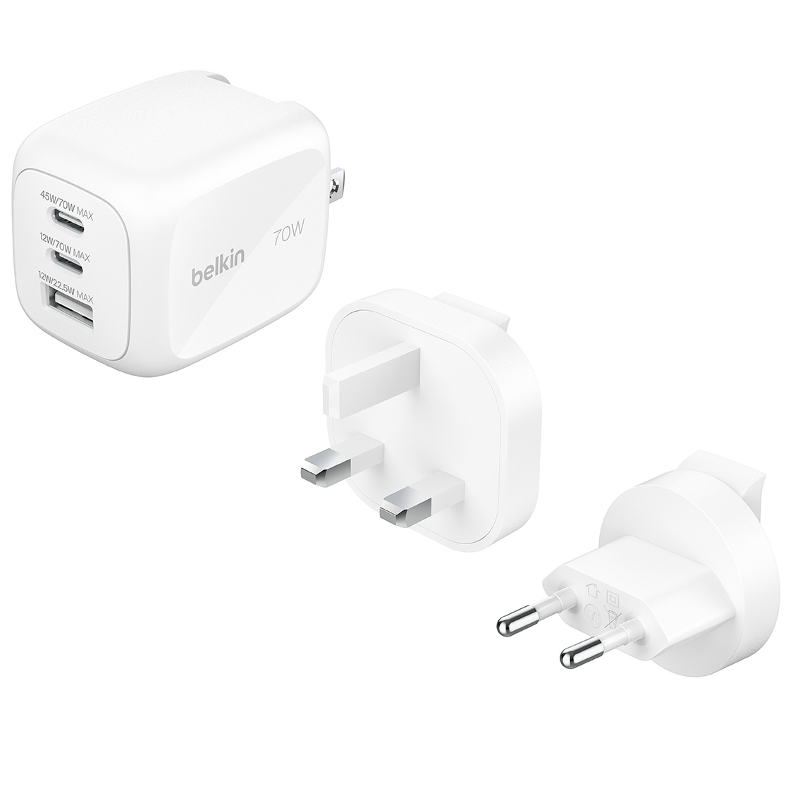 Ładowarka sieciowa Belkin Boost Charge Pro 3-Port GaN Wall Charger 70W, EU, UK, US, biała