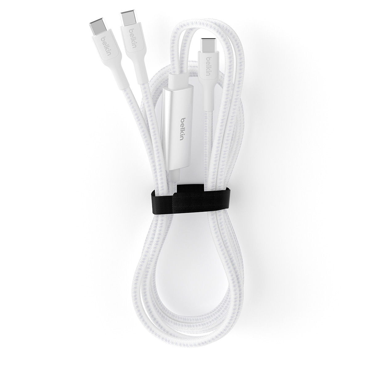 Kabel Belkin BoostCharge Pro Braided USB-C to Dual USB-C PD 140W z oplotem, 1,5m, biały