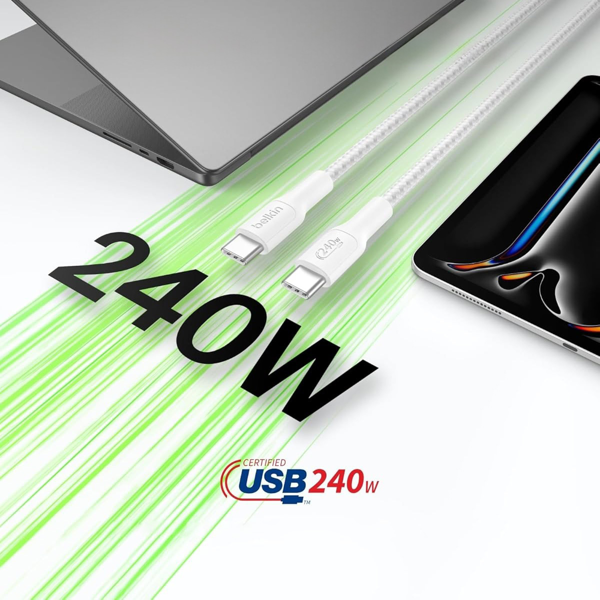 Kabel Belkin BoostCharge Pro Braided USB-C/USB-C PD 240W z oplotem, 2m, biały