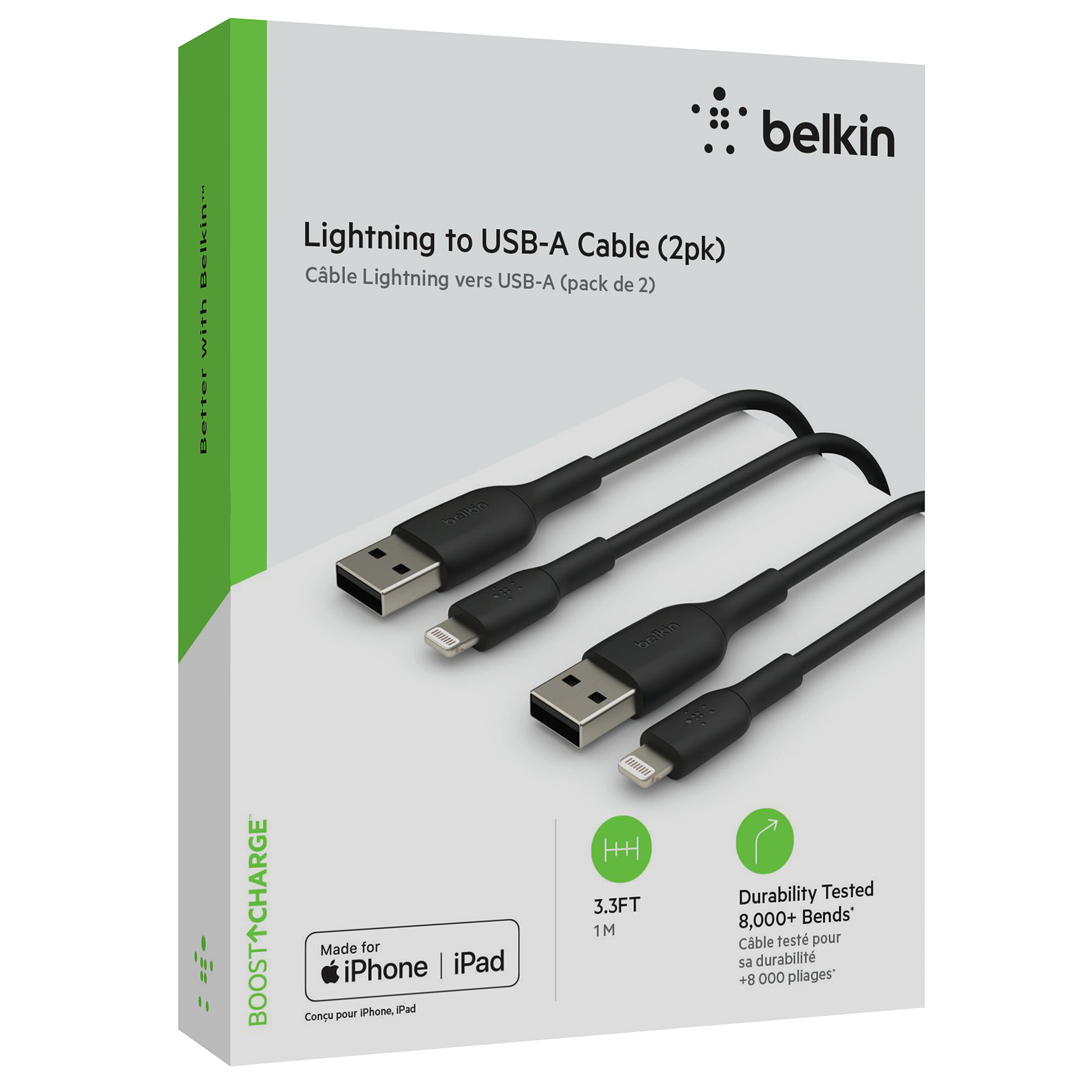 Kabel Belkin Boost Charge PVC USB-A/Lightning 1m 2-Pack, czarny