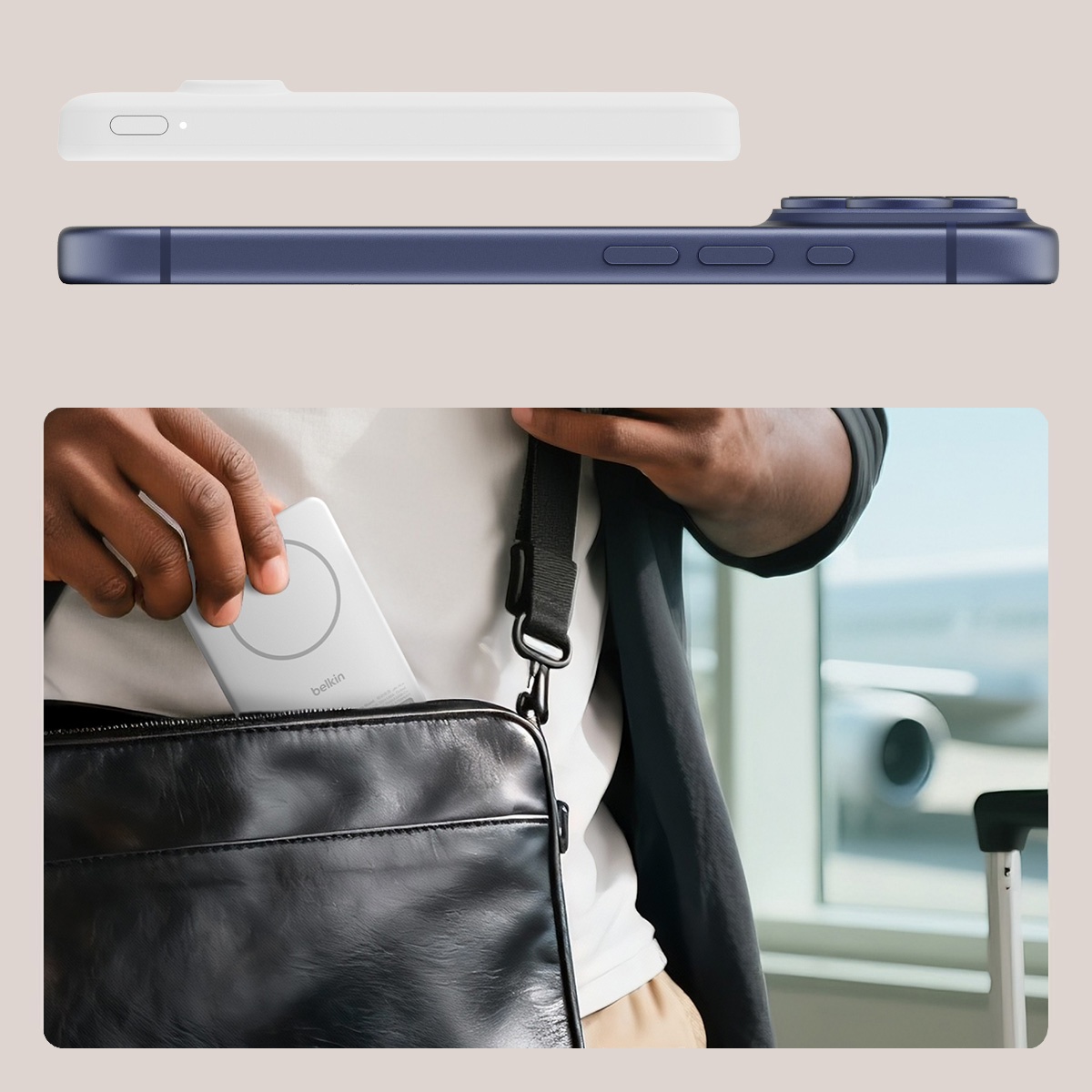 Oryginalna bateria Belkin Boost Charge Slim Magnetic Power Bank 5K + Stand 5000mAh Qi2 15W dla serii iPhone z MagSafe, biała