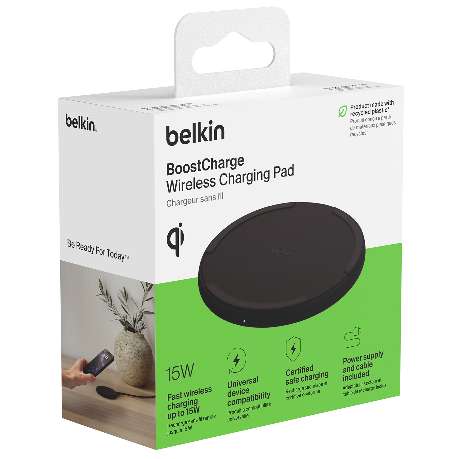 Ładowarka bezprzewodowa, indukcyjna Belkin BoostCharge Wireless Charging Pad 15W + kabel + ładowarka sieciowa, czarna