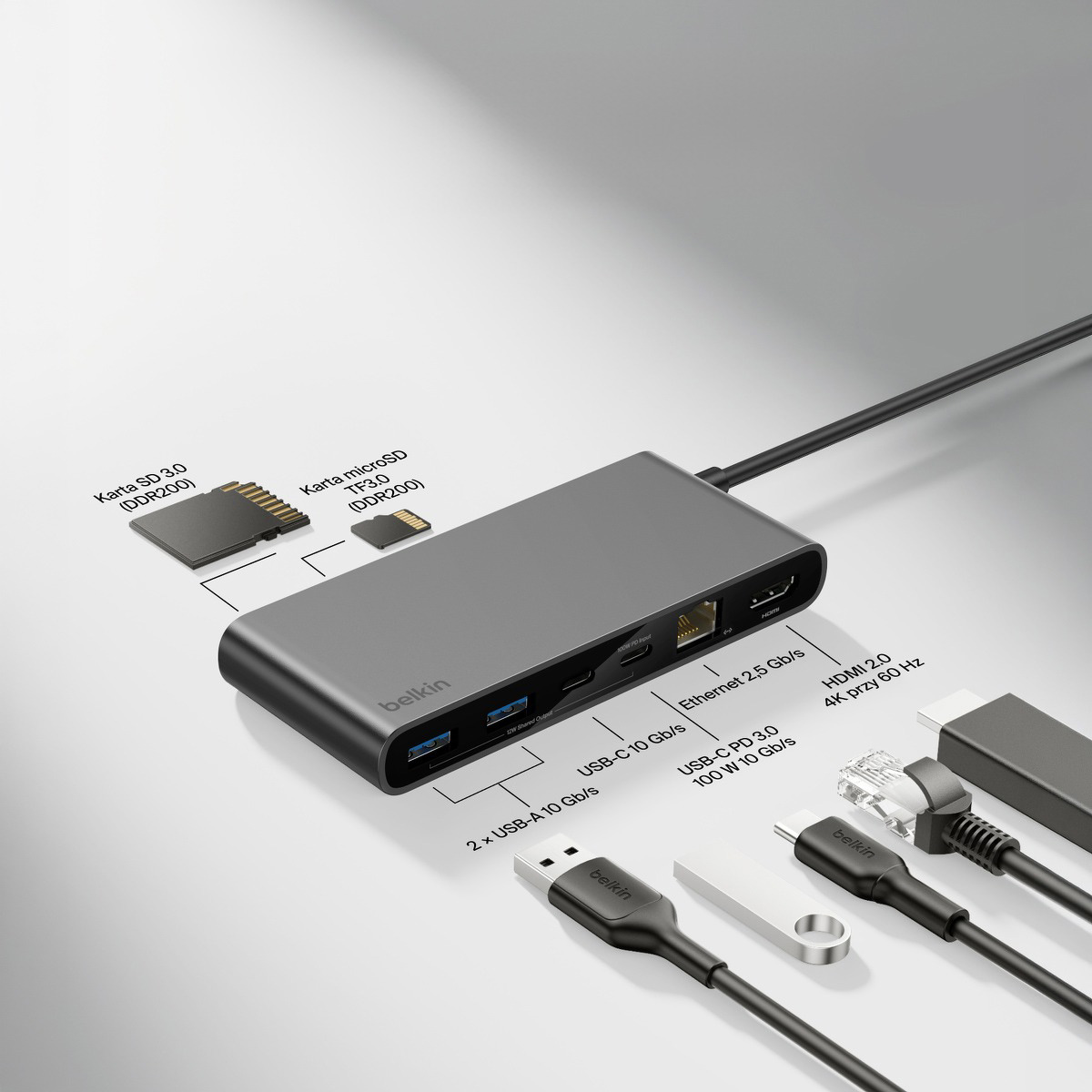 Stacja Belkin Connect 8-Port USB-C Hub with 2.5Gb Ethernet dla laptopów z USB-C, szara