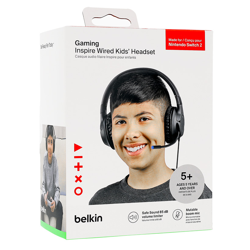 Przewodowe słuchawki nauszne z mikrofonem dla dzieci Belkin Gaming Inspire Wired Kids Headset for Nintendo Switch 2, czarne
