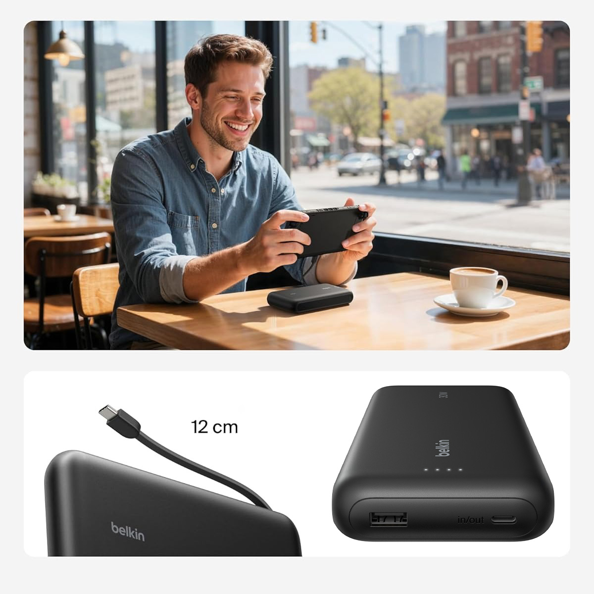 Oryginalna bateria Belkin Boost Gaming Power Bank + Integrated Cable USB-C PD 20K 20000mAh 30W, czarna