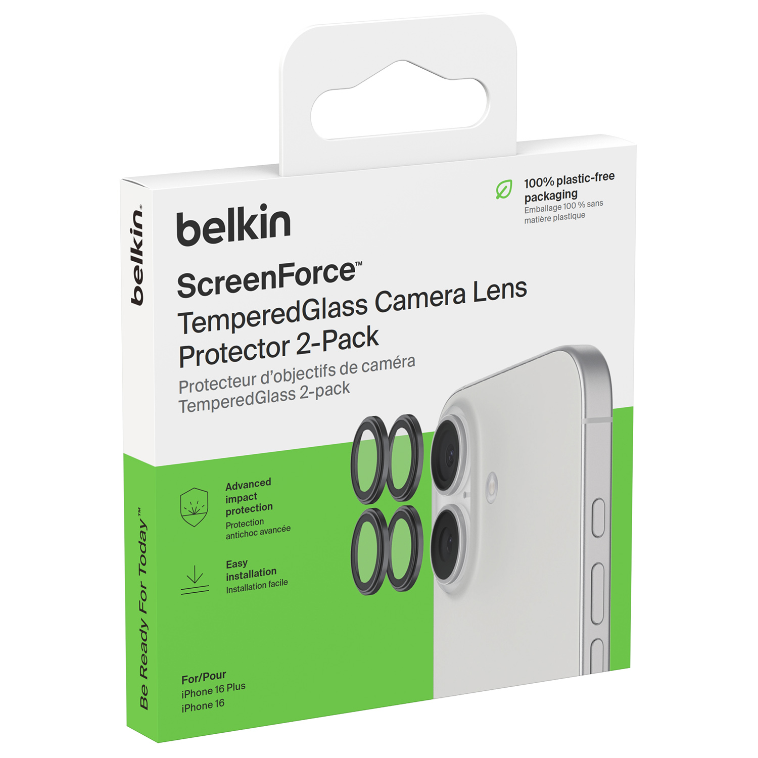 Oryginalne szkło hartowane na aparat firmy Belkin z serii ScreenForce® TemperedGlass Camera Lens 2-Pack dla iPhone 17 / 16 / 16 Plus, czarne
