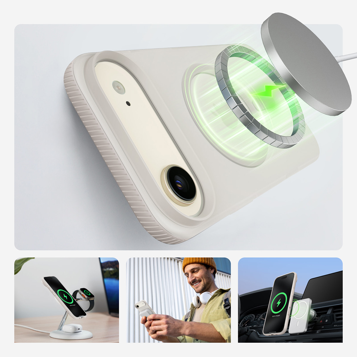 Etui Belkin SheerForce Grip Series do MagSafe do iPhone Air, beżowe