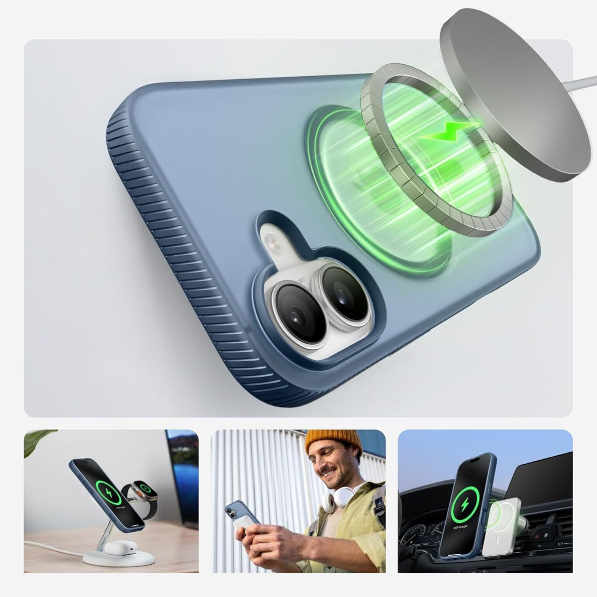 Etui Belkin SheerForce Grip Series do MagSafe do iPhone 17, niebieskie