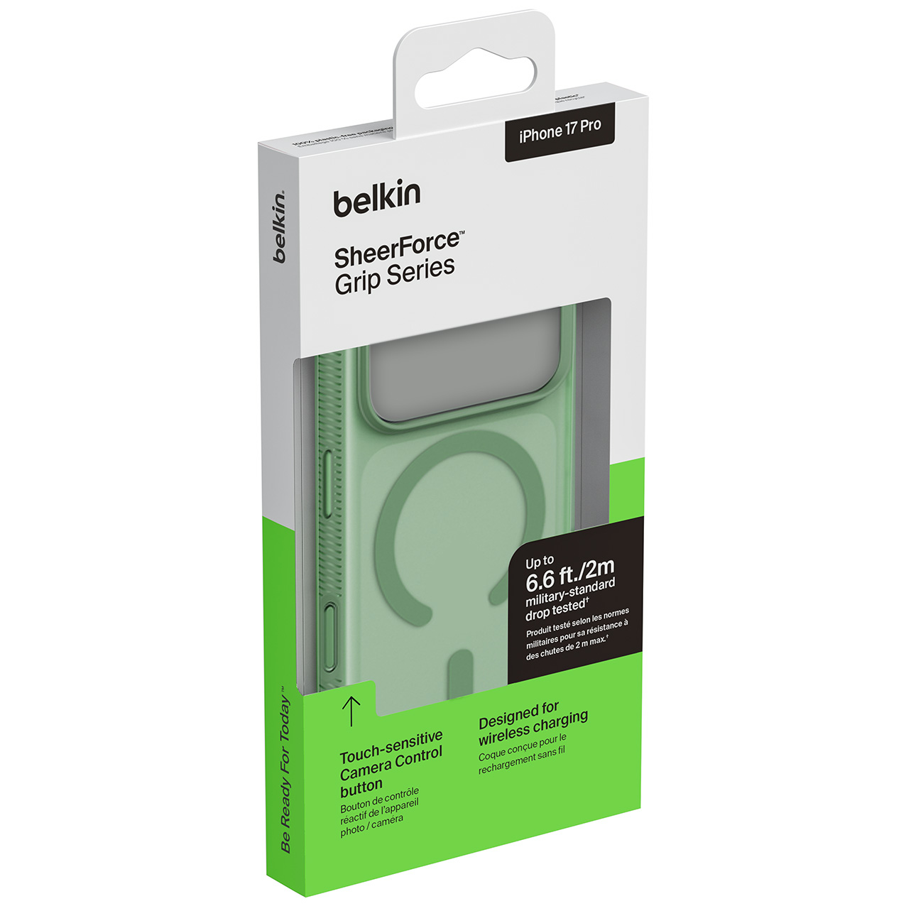 Etui Belkin SheerForce Grip Series do MagSafe do iPhone 17 Pro, zielone