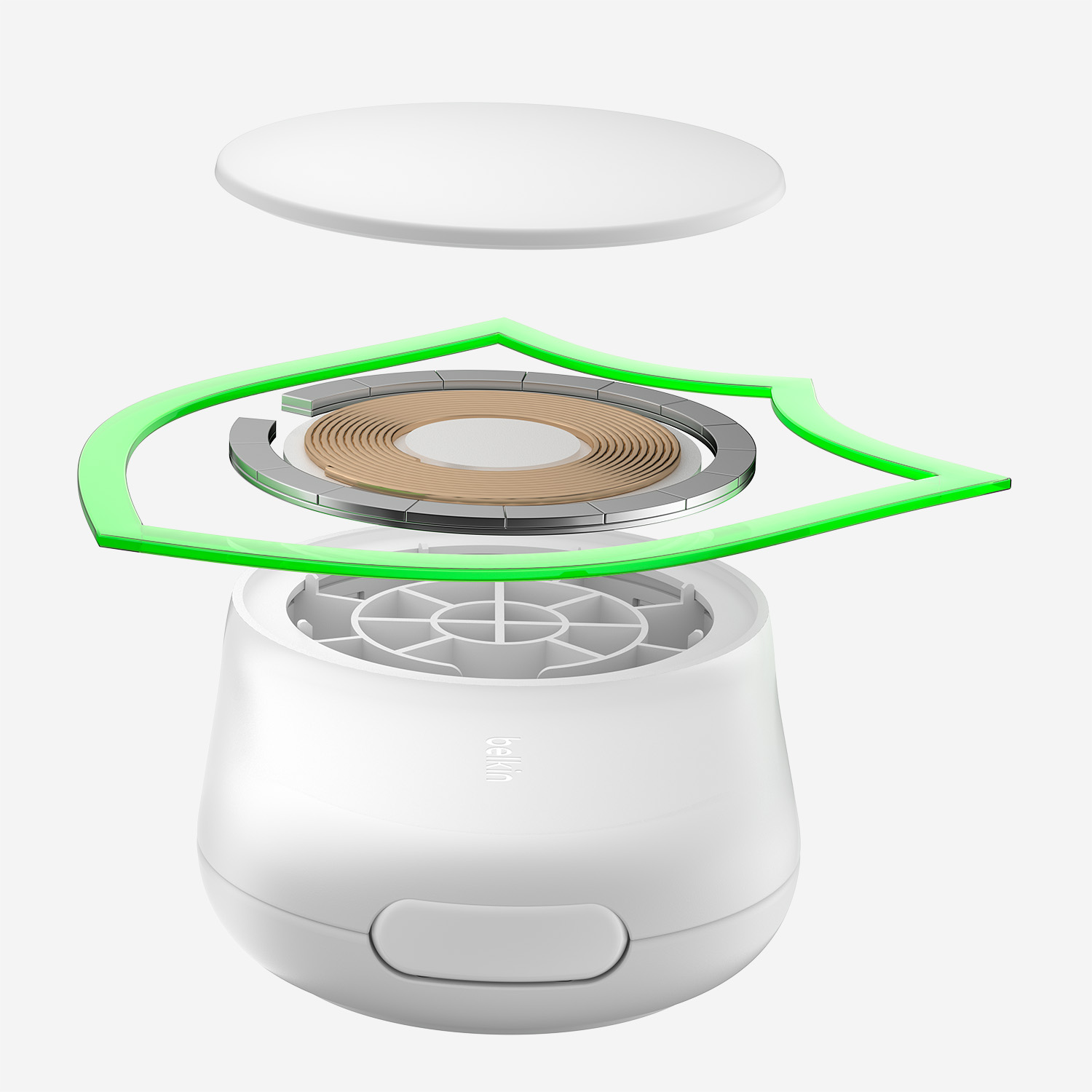 Ładowarka bezprzewodowa, indukcyjna Belkin UltraCharge Magnetic Foldable Charger 2in1 with MagSafe Qi2.2 25W (WIZ039) + ładowarka sieciowa PSU z kablem do MagSafe dla AirPods / iPhone, biała
