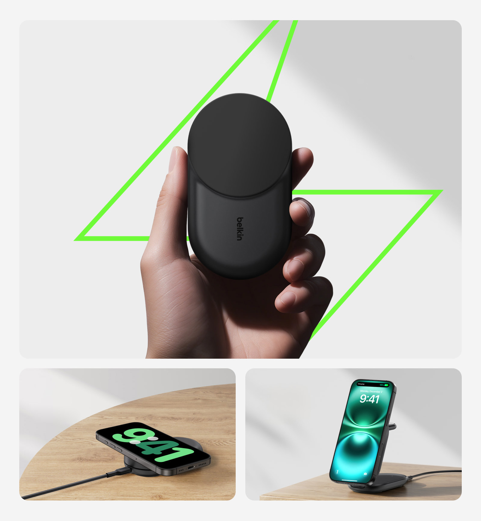 Ładowarka bezprzewodowa, indukcyjna Belkin UltraCharge Magnetic Foldable Charger with MagSafe Qi2.2 25W (WIZ037) + ładowarka sieciowa PSU z kablem do MagSafe dla Apple Watch / AirPods / iPhone, czarna