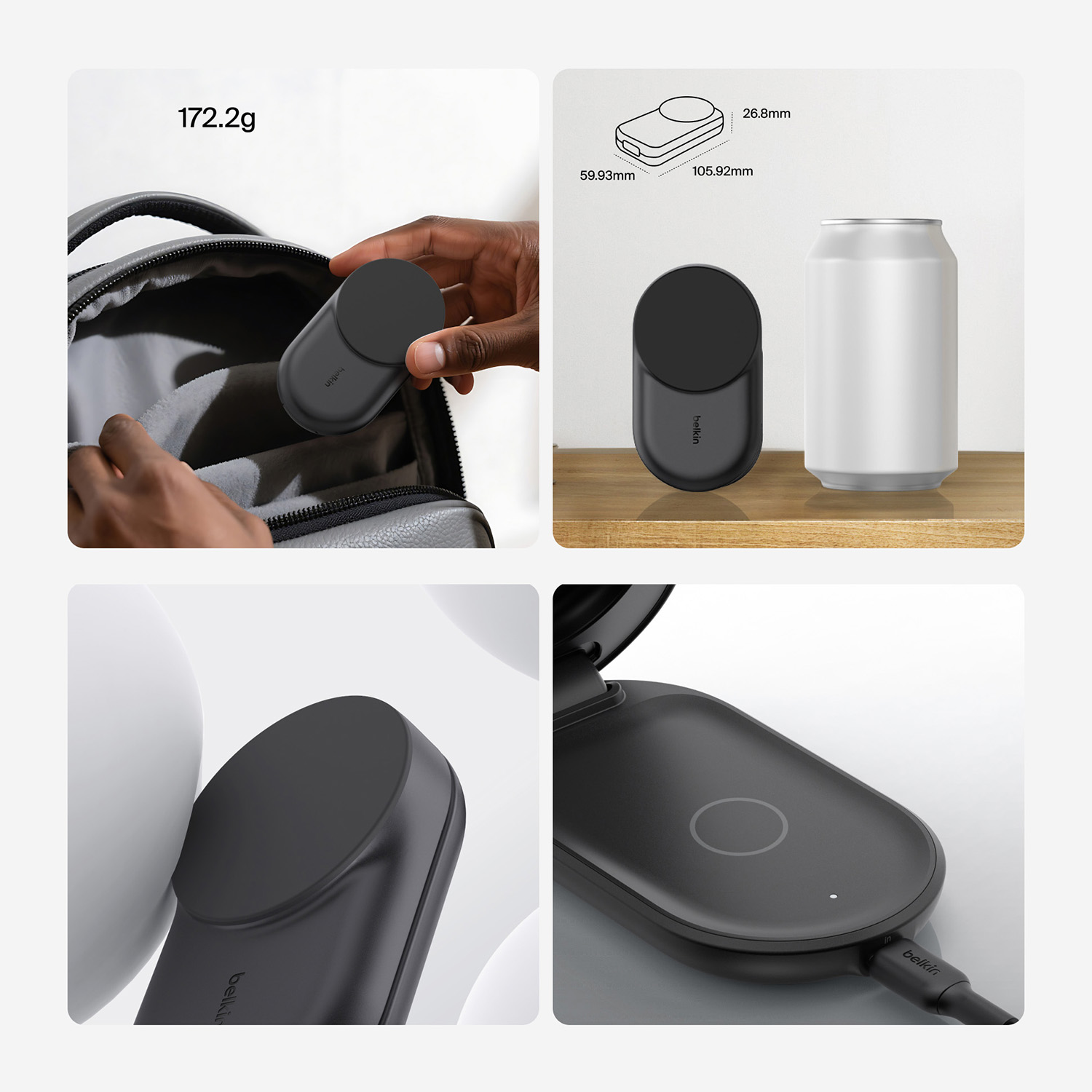 Ładowarka bezprzewodowa, indukcyjna Belkin UltraCharge Magnetic Foldable Charger with MagSafe Qi2.2 25W (WIZ037) + ładowarka sieciowa PSU z kablem do MagSafe dla Apple Watch / AirPods / iPhone, czarna