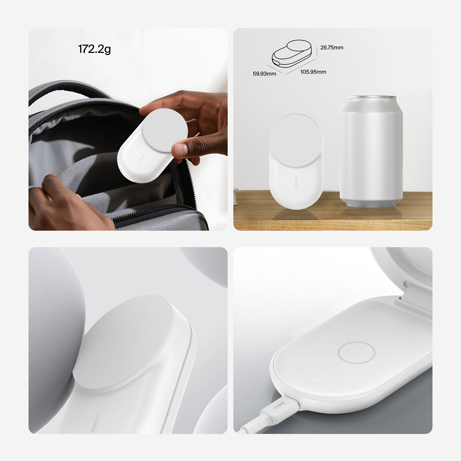 Ładowarka bezprzewodowa, indukcyjna Belkin UltraCharge Magnetic Foldable Charger with MagSafe Qi2.2 25W (WIZ037) + ładowarka sieciowa PSU z kablem do MagSafe dla Apple Watch / AirPods / iPhone, biała