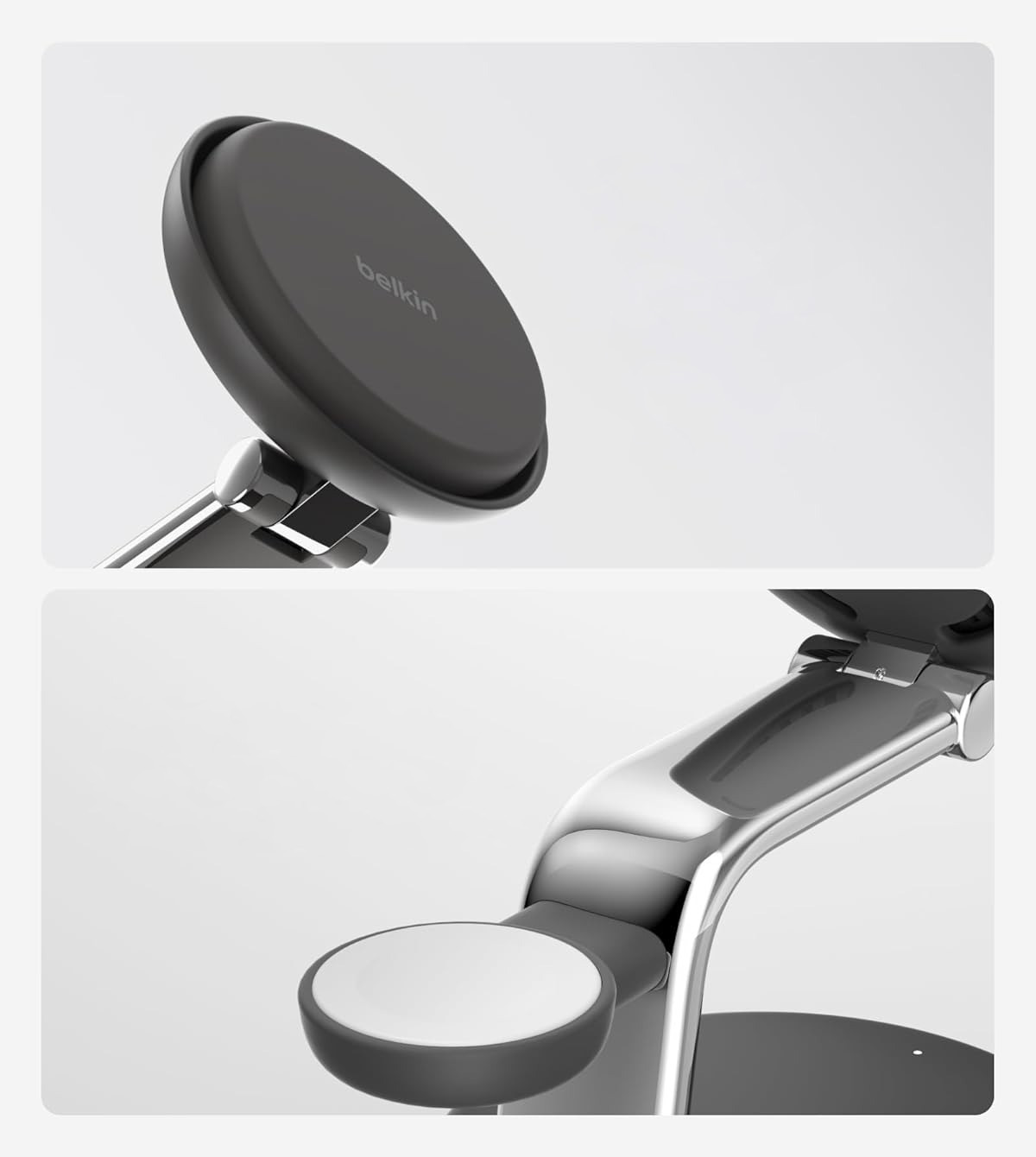 Ładowarka bezprzewodowa, indukcyjna Belkin UltraCharge Pro 3-in-1 Magnetic Charging Dock Qi2 25W do MagSafe do Apple iPhone / AirPods / Watch + ładowarka ścienna, szara