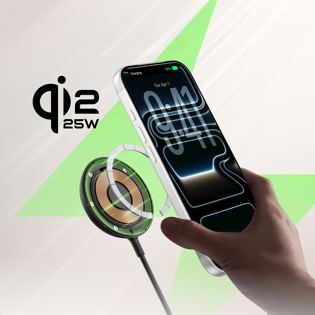 Ładowarka bezprzewodowa, indukcyjna Magnetic Wireless Charger Pad Round with MagSafe Qi2 25W dla iPhone z MagSafe + ładowarka sieciowa, czarna