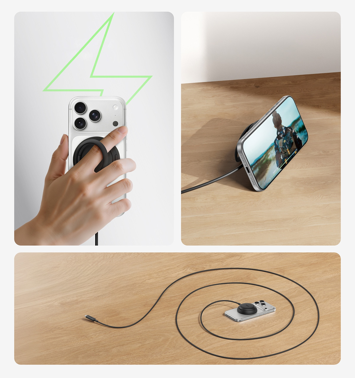 Ładowarka bezprzewodowa, indukcyjna Magnetic Wireless Charger Pad Round with MagSafe Qi2 25W dla iPhone z MagSafe + ładowarka sieciowa, czarna