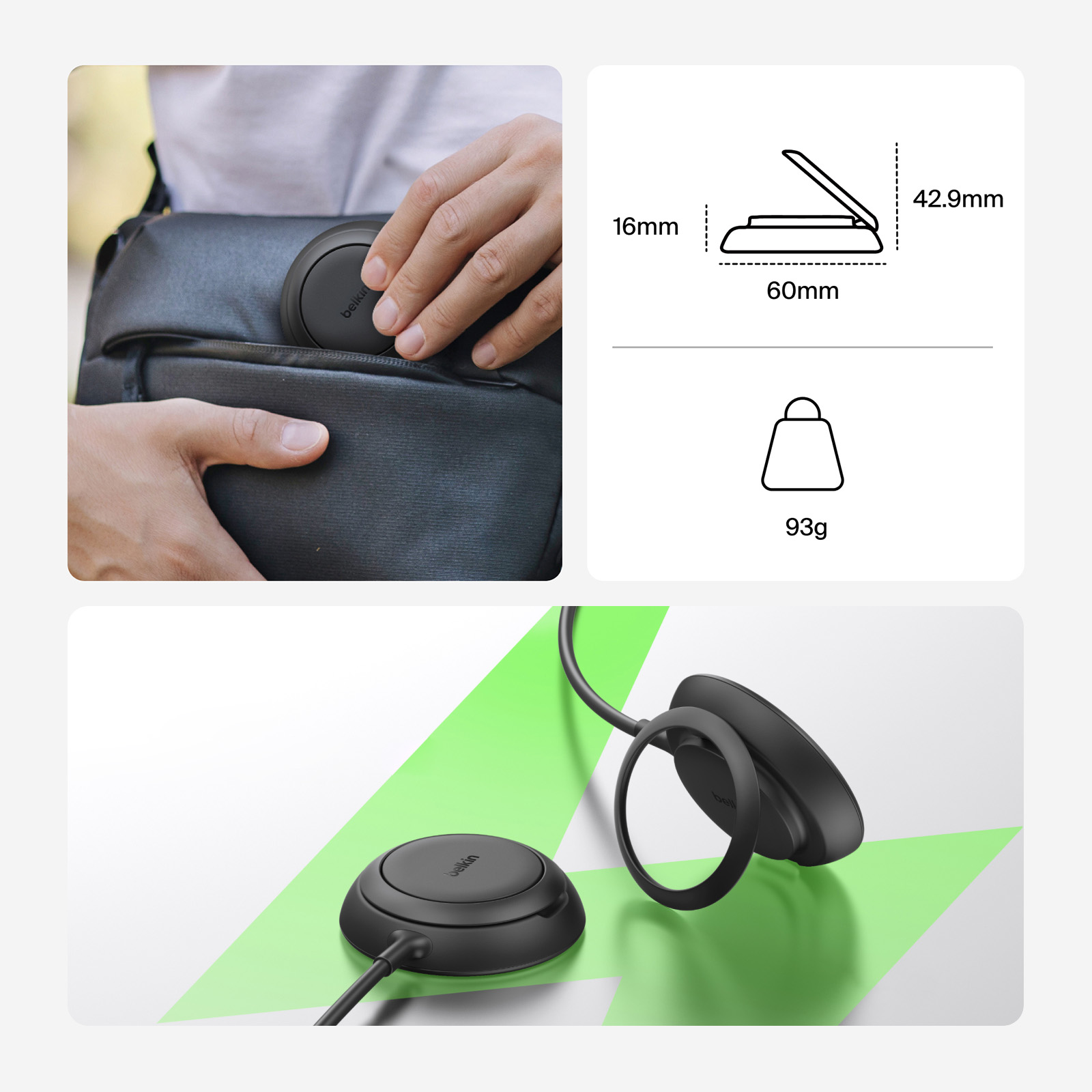 Ładowarka bezprzewodowa, indukcyjna Magnetic Wireless Charger Pad Round with MagSafe Qi2 25W dla iPhone z MagSafe + ładowarka sieciowa, czarna