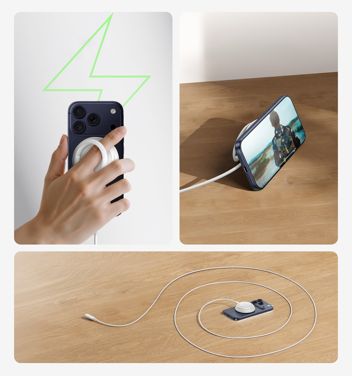 Ładowarka bezprzewodowa, indukcyjna Magnetic Wireless Charger Pad Round with MagSafe Qi2 25W dla iPhone z MagSafe + ładowarka sieciowa, biała