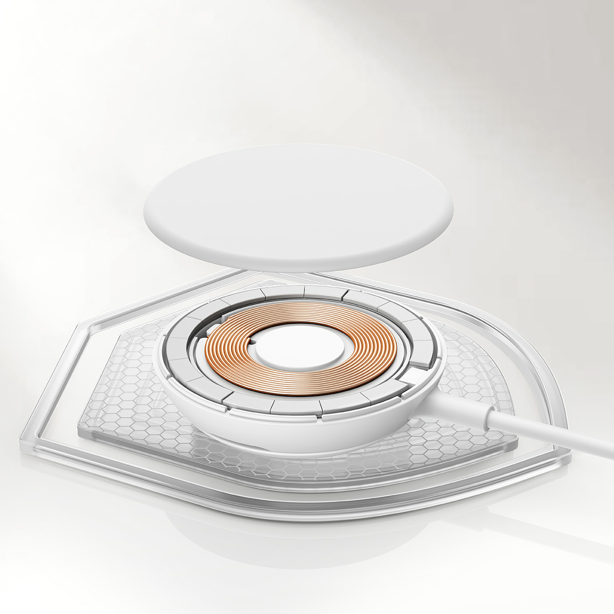 Ładowarka bezprzewodowa, indukcyjna Magnetic Wireless Charger Pad Round with MagSafe Qi2 25W dla iPhone z MagSafe + ładowarka sieciowa, biała