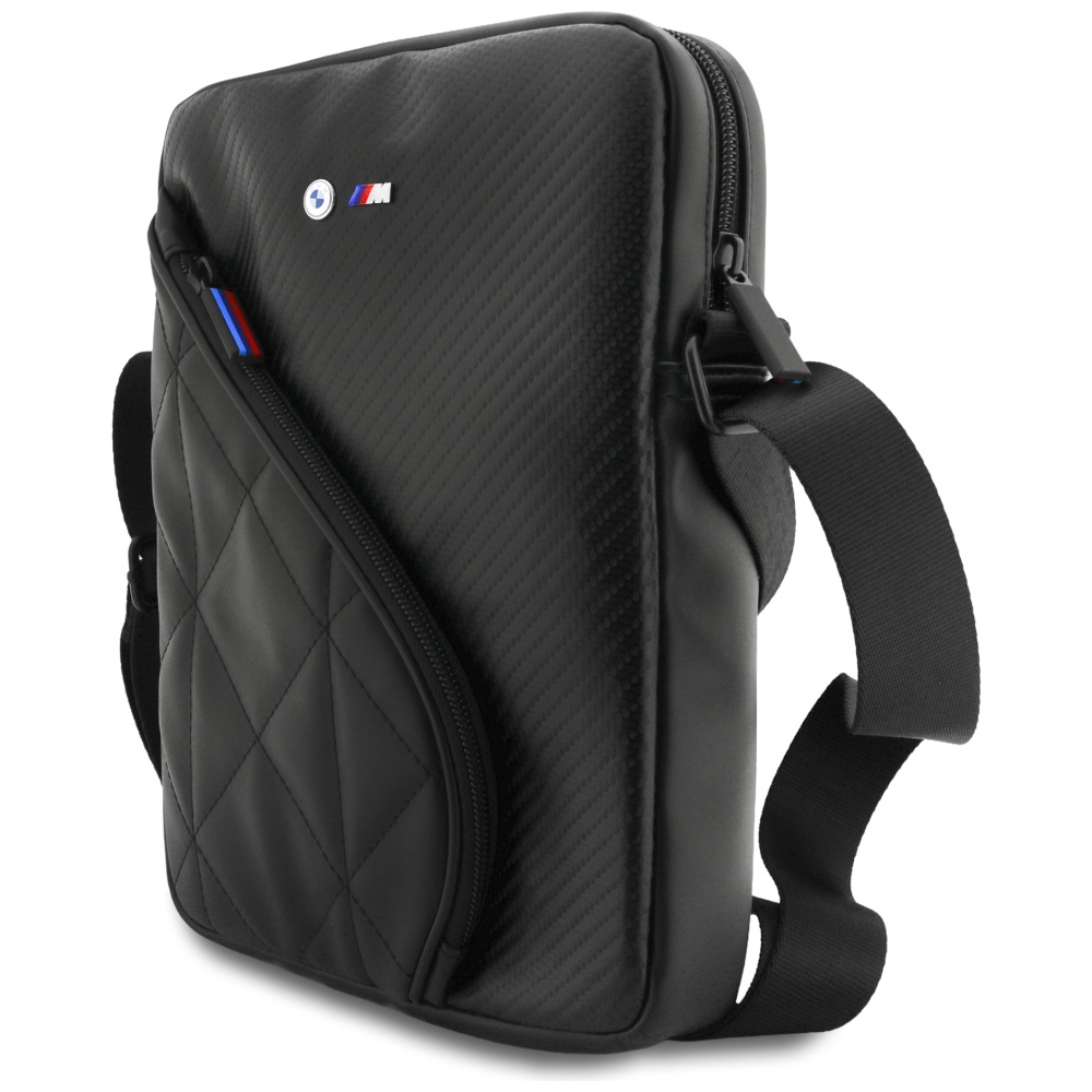 BMW Carbon Pockets & Metal Logo 10, wyściełane wnętrze ochronne, wzmocniona komora główna, bezpieczne przechowywanie, wygodna organizacja, stabilny zamek, czarny