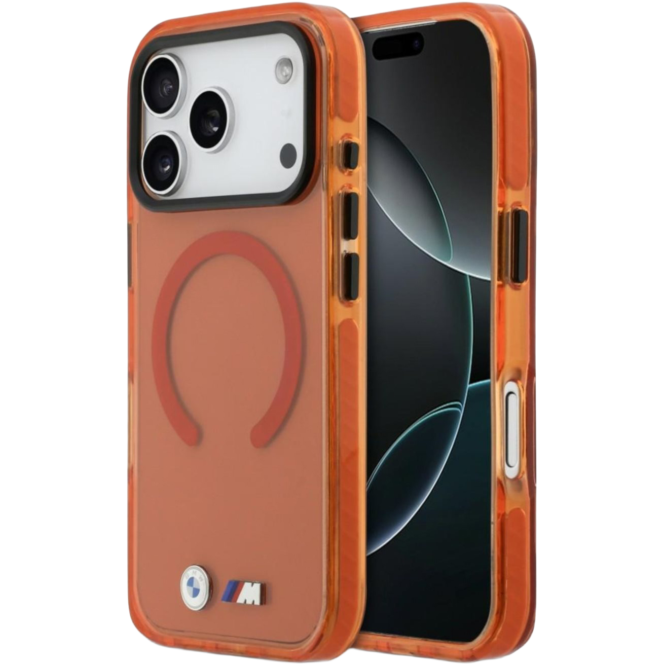 BMW IML Print Shockproof MagSafe, sportowa ochrona, magnetyczny case MagSafe, pomarańczowe
