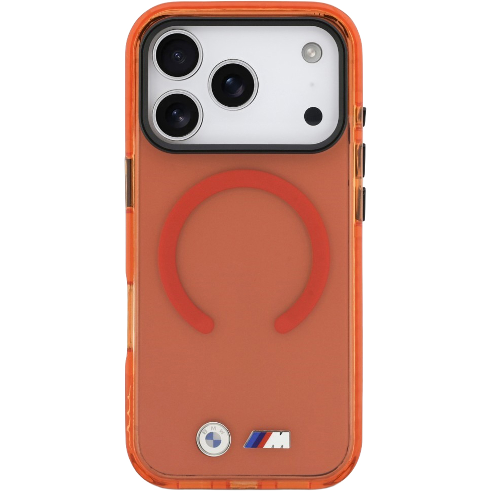 BMW IML Print Shockproof MagSafe, wygodny dostęp, precyzyjne wycięcia, komfort użytkowania, pomarańczowe