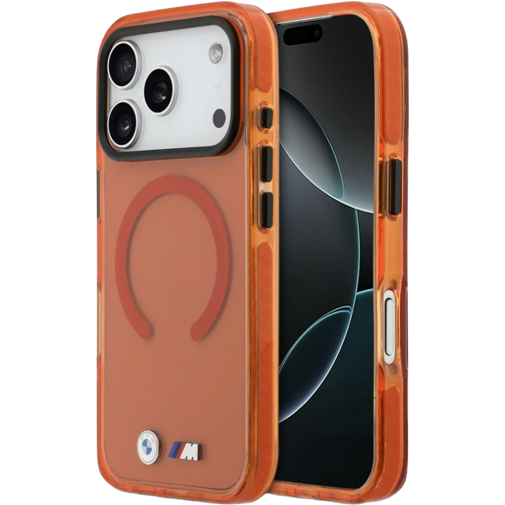 BMW IML Print Shockproof MagSafe, sportowa ochrona, magnetyczny case MagSafe, pomarańczowe